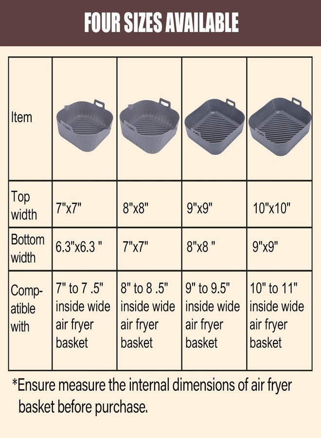 Golden Associate Silicone Liners Square for Air Fryer, 4 Pcs Non-stick Food-grade Reusable Basket Silicone Pot Baking Tray Airfryer Accessories, Top Size 9 inches, Bottom Size 8 inches - Image 3